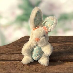 Easter Bunny Rabbit 1995 Springtime Flower Blue White Pink Nose Bow Plush 8" Toy